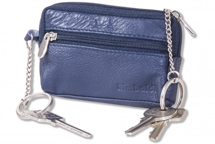 Rimbaldi® Large key pocket with extra compartment made ofsoft, untreated cow leather in blue