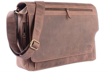 WILD WOODS® - Laptop Messenger Bag Vintage Leder große Umhängetasche mit 15,6 Zoll Notebook-Fach Aktentasche für Business Büro Uni in Dunkelbraun