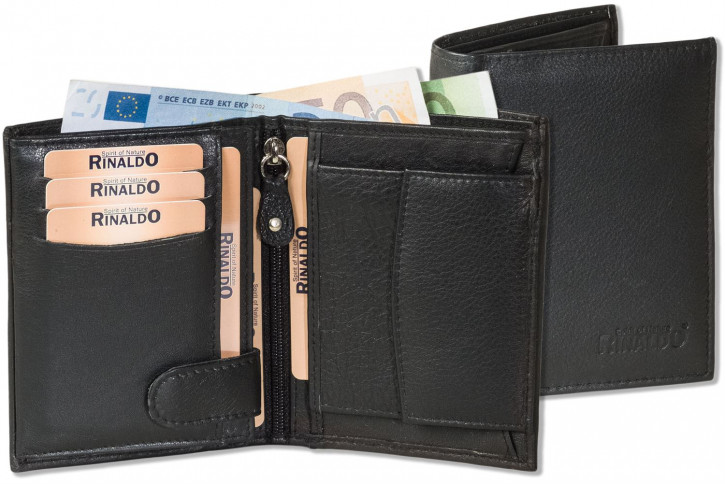 Rinaldo® Hochformat Riegelbörse mit RFID/NFC-Blocker Schutz aus weichem Rinds-Nappaleder in Schwarz