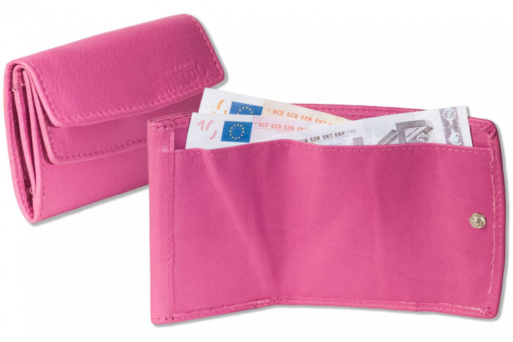 Rinaldo® Kleine Geldbörse mit RFID/NFC-Blocker Schutz, Hartgeldfach + Geldscheinfach aus weichem Rind Nappaleder in Rosa