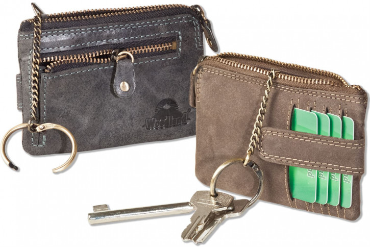 Woodland® Schlüsseltasche mit Kreditkartenfächern und kleinem Geldfach aus weichem, naturbelassenem Büffelleder