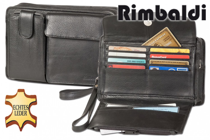 Rimbaldi® Handgelenk- & Schultertasche für Reisen und unterwegs, mit großem Smartphonefach, aus hochwertigem Rind-Nappaleder in Schwarz