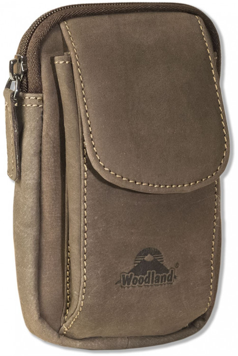 Woodland® Gürteltasche mit Smartphonefach aus naturbelassenem Büffelleder in Dunkelbraun/Taupe