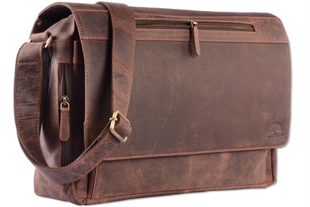 WILD WOODS - Laptop Messenger Bag Vintage Leder große Umhängetasche mit 15,6 Zoll Notebook-Fach Aktentasche für Business Büro Uni Schule Dunkelbraun