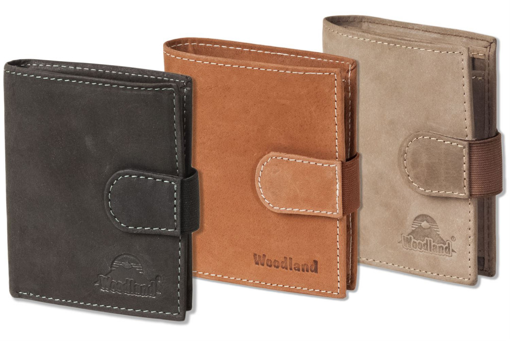 Woodland® Kompakte, kleine Geldbörse mit Platz für 21 Kreditkarten aus naturbelassenem Büffelleder