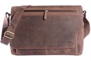 WILD WOODS® - Laptop Messenger Bag Vintage Leder große Umhängetasche mit 15,6 Zoll Notebook-Fach Aktentasche für Business Büro Uni in Dunkelbraun