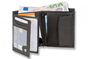 Rinaldo® Hochformat Riegelbörse mit RFID/NFC Blocker aus naturbelassenem, glattem Rindsleder in Schwarz